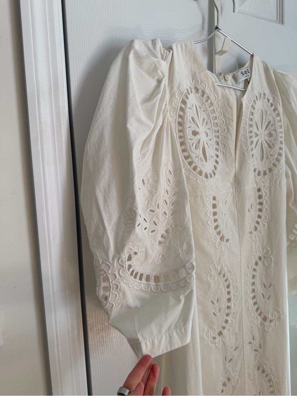 Sea New York White Crochet Cotton Dress Size 6 - Picture 7 of 10